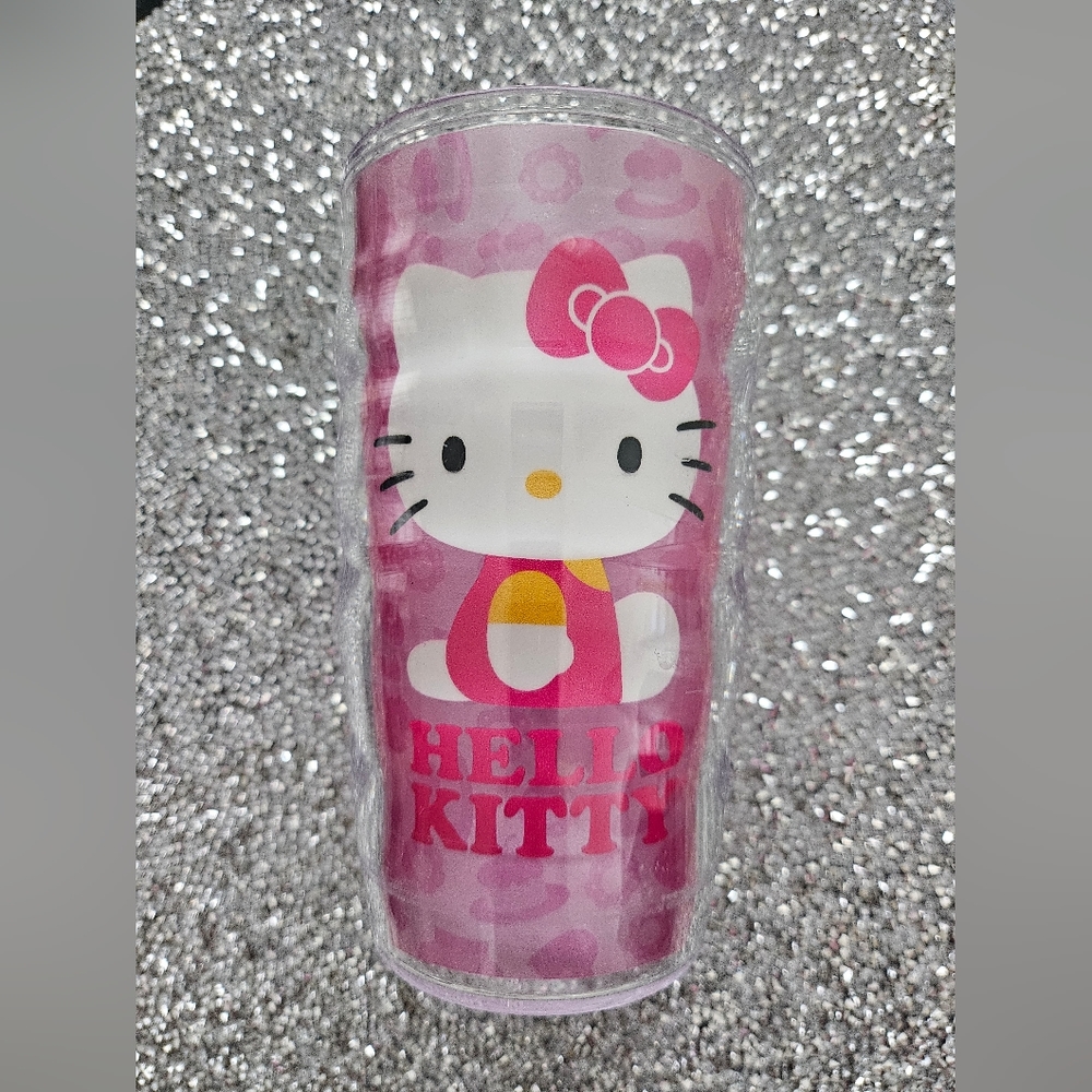 Sanrio Authentic Hello Kitty Clear Plastic Pink Leopard Cup Tumbler Rare 2012